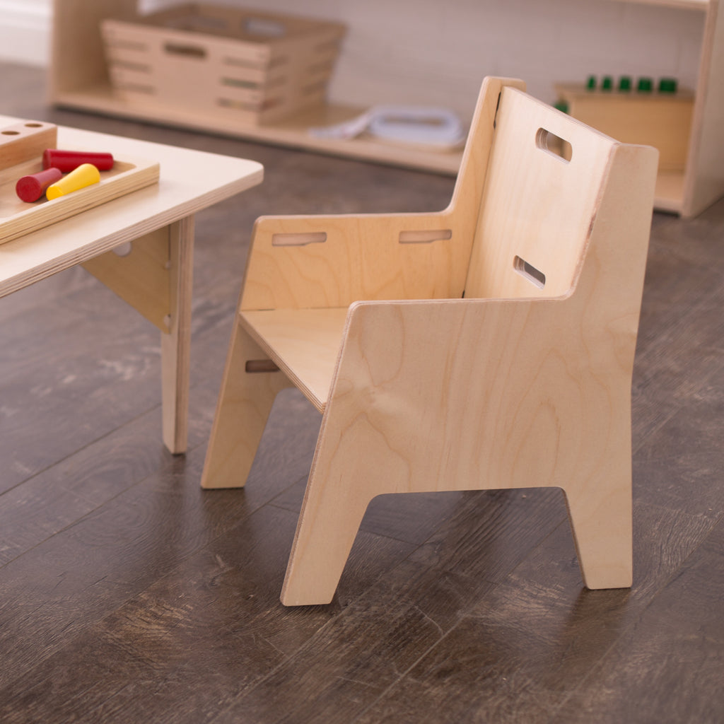 close up shot of a wooden adjustable kids' chair